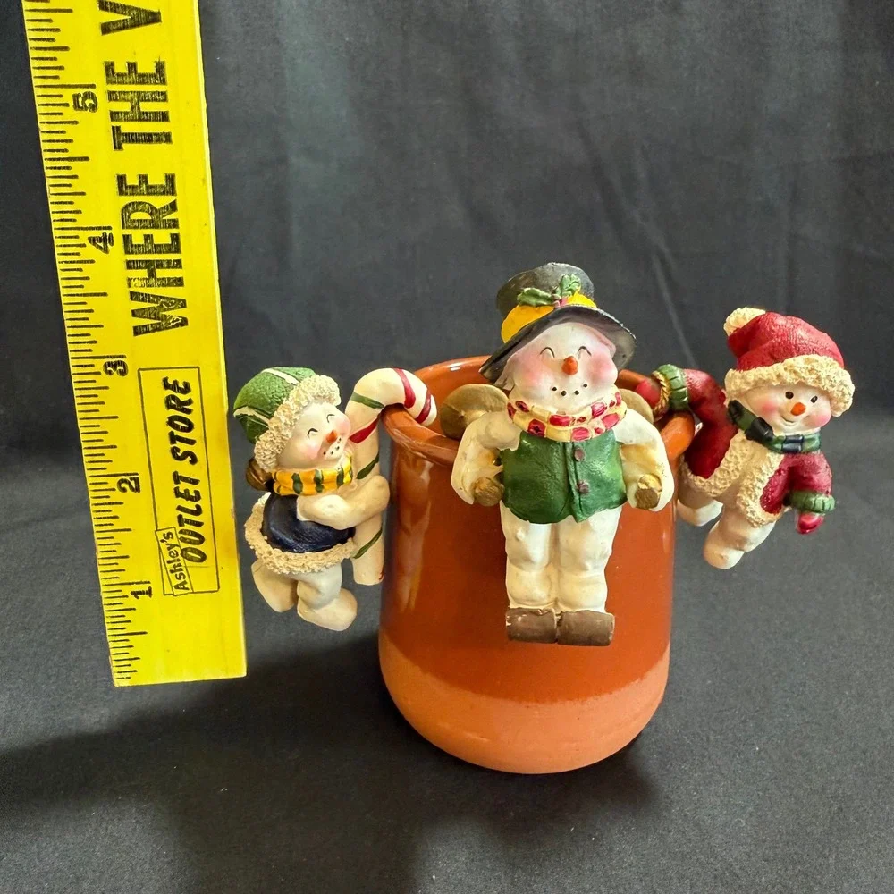 Snowman‎ Lamp & Pot Perchers Vintage Set of 3 Polystone Christmas Decor 6510